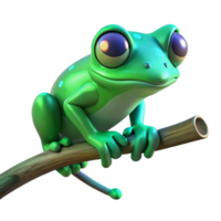 Cute Green Frog on a Branch in a Charming Three Dimensional Scene of Nature png