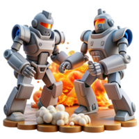 Robot Showdown Mech Battle A dynamic scene of robots battling in a digital world, capturing the essence of conflict in a stunning render. png