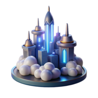 Futuristic Cityscape on Clouds A visionary depiction of a cityscape navigating a world of clouds, capturing the essence of urban innovation in a digital world. png
