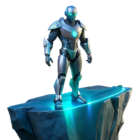 Cybernetic Soldier on Clifftop A dynamic depiction of a soldier navigating a clifftop, capturing the essence of adventure in a digital world. png