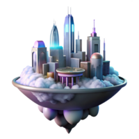 Futuristic City on Clouds A visionary depiction of a city navigating a world of clouds, capturing the essence of futuristic urban design in a digital world. png