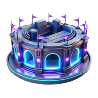 Neon Arena Circular Stage with Flags A dynamic depiction of an arena glowing with neon colors, capturing the essence of celebration in a digital world. png