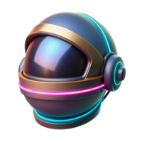 Neon Space Helmet 3D Render A dynamic depiction of a space helmet glowing with neon colors, captured in a stunning three-dimensional render. png