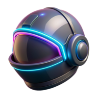 Futuristic Helmet with Neon Lights A dynamic 3D render of a futuristic helmet with neon lights, capturing the essence of advanced technology and modern design. png