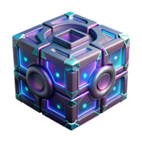 Futuristic Cube 3D Render A dynamic depiction of a cube navigating a world of futuristic design, captured in a stunning three-dimensional render. png