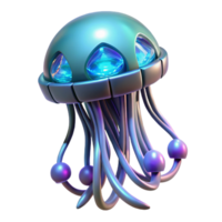 Futuristic Jellyfish 3D Render A luminous 3D depiction of a futuristic jellyfish, highlighting its glowing features and advanced design. png