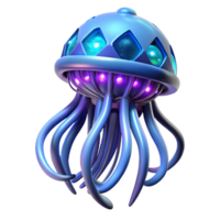 Glowing Jellyfish Robot A futuristic jellyfish crafted as a robot, its body glowing with vibrant colors in a digital world. png