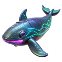 Neon Whale Robot 3D Render A vibrant depiction of a whale crafted as a neon robot, navigating the digital ocean in a stunning render. png
