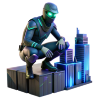 Cyberpunk City Guardian A dynamic depiction of a guardian navigating a cyberpunk city, capturing the essence of protection in a digital world. png