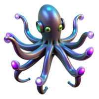 Iridescent Octopus 3D Render A stunning 3D depiction of an octopus with iridescent features, showcasing a spectrum of colors and ethereal beauty. png