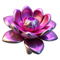 Metallic Lotus Flower 3D Render A radiant lotus flower crafted in a metallic design, its petals glowing with vibrant colors in a digital world. png