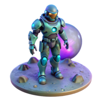 Futuristic Astronaut on Alien Planet A realistic 3D render of a futuristic astronaut on an alien planet, capturing the essence of space adventure and discovery. png