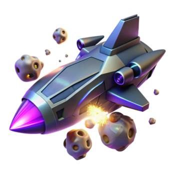 Spaceship in an Asteroid Field Escape in a Thrilling Three Dimensional Scene of Adventure png