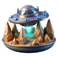 UFO over Mountain Landscape A dynamic scene of a UFO navigating a mountain landscape, capturing the essence of cosmic exploration. png