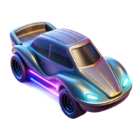 Futuristic Car Neon Glow 3D Render - A vibrant 3D render of a futuristic car with neon glow highlighting its modern design and advanced features png