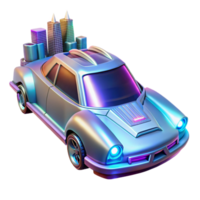 Cityscape Cruiser Retro Car with Skyline A dynamic depiction of a car navigating a world of cityscapes, capturing the essence of retro design in a digital world. png