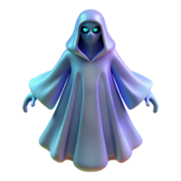 3D Render Glowing Ghost in Robe A luminous 3D depiction of a ghost in a robe, highlighting its ethereal presence and glowing features. png