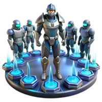 Sci-Fi Team Futuristic Armored Soldiers A dynamic depiction of a team of soldiers navigating a sci-fi world, their armor glowing with futuristic energy. png