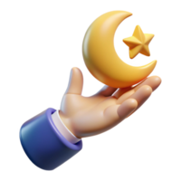 Crescent Moon Star in Hand in a Whimsical Three Dimensional Scene of Enchantment png