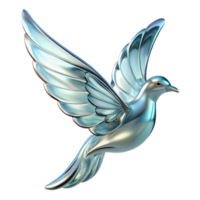Metallic Dove Sculpture A dynamic depiction of a dove navigating a world of sculptures, its feathers glowing with metallic hues in a digital world. png
