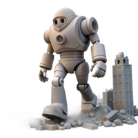 Giant Robot Crushing Cityscape in a Futuristic Three Dimensional Scene of Urban Design png