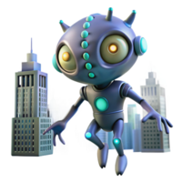 Robot in a Cityscape in a Futuristic Three Dimensional Scene of Technology png