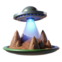 UFO Over Mountain Landscape A dynamic depiction of a UFO navigating a world of mountain landscapes, capturing the essence of mystery in a digital world. png