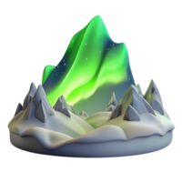 Aurora Borealis Mountain Scene A serene 3D render of a mountain scene under the aurora borealis, capturing its enchanting beauty and ethereal atmosphere. png