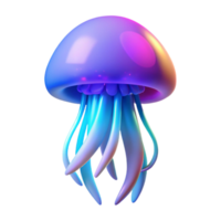 Neon Jellyfish 3D Render A vibrant depiction of a jellyfish glowing with neon colors, navigating the digital ocean. png