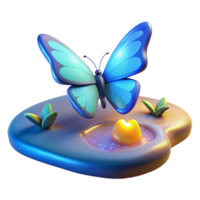 Butterfly on a Pond A serene 3D render of a butterfly resting on a pond, highlighting its delicate beauty and tranquil setting. png