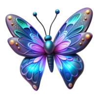 Glowing Butterfly 3D Render A captivating 3D render of a butterfly with radiant wings, showcasing its ethereal beauty and luminescent colors. png
