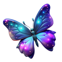 Glowing Butterfly Purple, Blue Wings A captivating 3D render of a butterfly with glowing purple and blue wings, highlighting its ethereal beauty. png