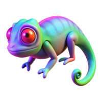 Rainbow Chameleon 3D Render A vibrant depiction of a chameleon navigating the digital jungle, its scales glowing with rainbow colors in a stunning render. png