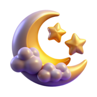 Crescent Moon, Stars, Clouds Night Scene A serene scene of clouds under a crescent moon and stars, capturing the essence of a mystical night in a digital world. png