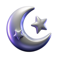 Crescent Moon Stars 3D Render A serene depiction of a crescent moon illuminating a starry night sky, captured in a stunning three-dimensional render. png