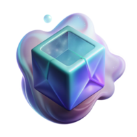 Abstract 3D Cube in Fluid A dynamic depiction of a cube navigating a fluid world, captured in abstract three-dimensional art. png