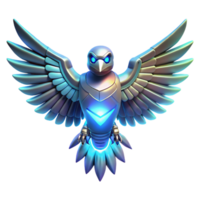 Cybernetic Bird Digital Wings A futuristic bird navigating the digital sky, its wings glowing with cybernetic energy in a digital world. png