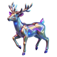 Iridescent Deer Figurine 3D Render A radiant deer crafted as a figurine, its fur shimmering with iridescent colors in a digital world. png