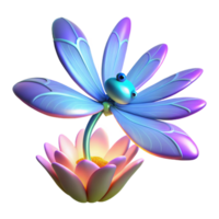 Dragonfly on Lotus Flower A serene 3D render of a dragonfly resting on a lotus flower, highlighting its delicate beauty and tranquil setting. png