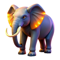 Luminous Elephant 3D Render A radiant elephant navigating the digital savannah, its skin glowing with vibrant colors in a stunning render. png