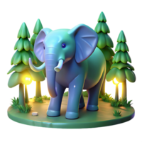Cute Elephant in Forest Scene with Playful Expression and Realistic Texture png