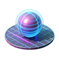 Neon Sphere on Grid 3D Render A dynamic depiction of a sphere glowing with neon colors, perched on a grid in a stunning three-dimensional render. png