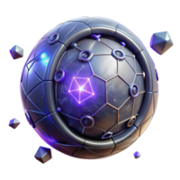 Futuristic Sphere Glowing Core A dynamic depiction of a sphere navigating a world of glowing cores, captured in a stunning three-dimensional render. png