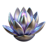 Metallic Lotus Bloom 3D Render A stunning 3D depiction of a metallic lotus bloom, highlighting its elegant design and shimmering presence. png