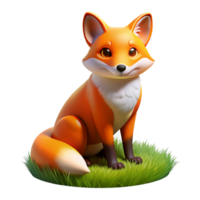 Cute Fox in Grass in a Three Dimensional Render of Whimsical Design png