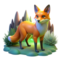 Cute Fox in Forest 3D Render An adorable fox navigating a forest, brought to life in a stunning three-dimensional render. png
