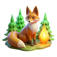 Cute Fox in Forest Scene - An adorable depiction of a fox in a forest scene capturing its playful and endearing nature png