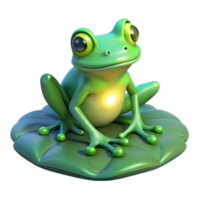 Cute Frog on Lily Pad An adorable frog resting on a lily pad, capturing the charm of nature in a digital form. png