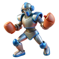 Futuristic Robot Boxer A dynamic 3D render of a futuristic robot boxer, capturing the essence of intense action and advanced technology. png