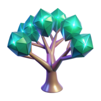Glowing Crystal Tree 3D Render A radiant tree made of crystals, brought to life in a stunning three-dimensional render. png